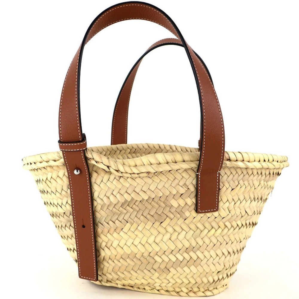 Loewe Handbag Palm Anagram Basket Raffia Brown Calfskin Leaf Beige Bag Brown Tan